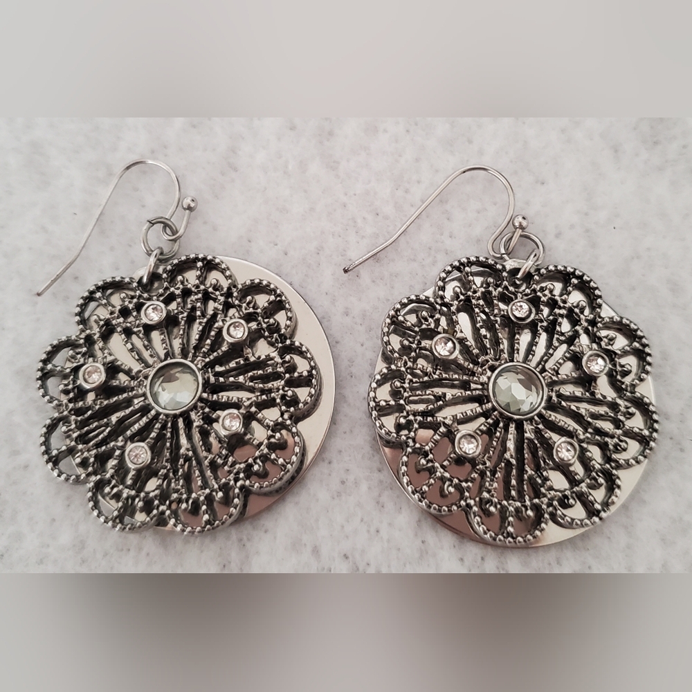 Silver and Marcasite Floral Pierced Earrings